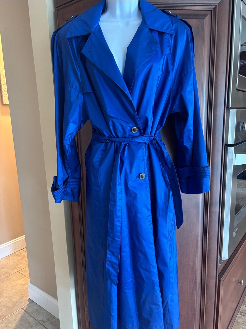 J. Gallery Petite Vintage Blue Women's Trench Coat Jacket